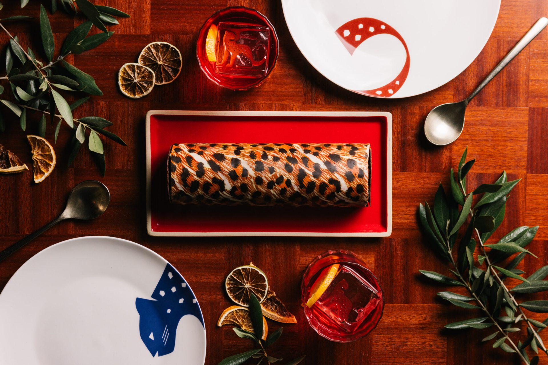 Il Gattopardo Mayfair’s Christmas Tronchetto, a dark chocolate and Sicilian orange Yule log wrapped in signature leopard print.